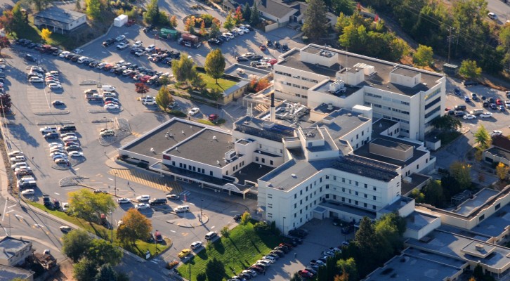 drone shot of penticton regional hospital