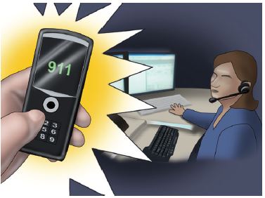 An illustration of a phone dialing 9-1-1.