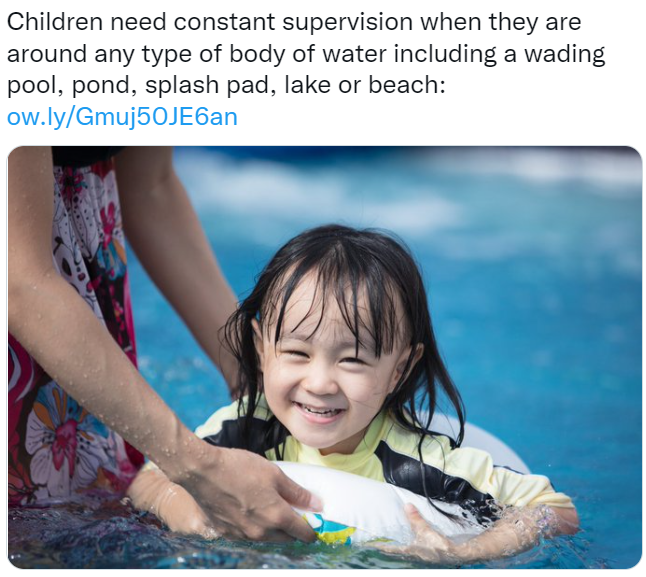 Twitter post about child water safety