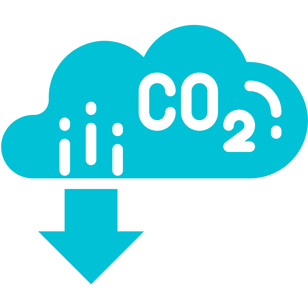 An image of a blue cloud and a carbon dioxide CO2 element with an arrow pointing down