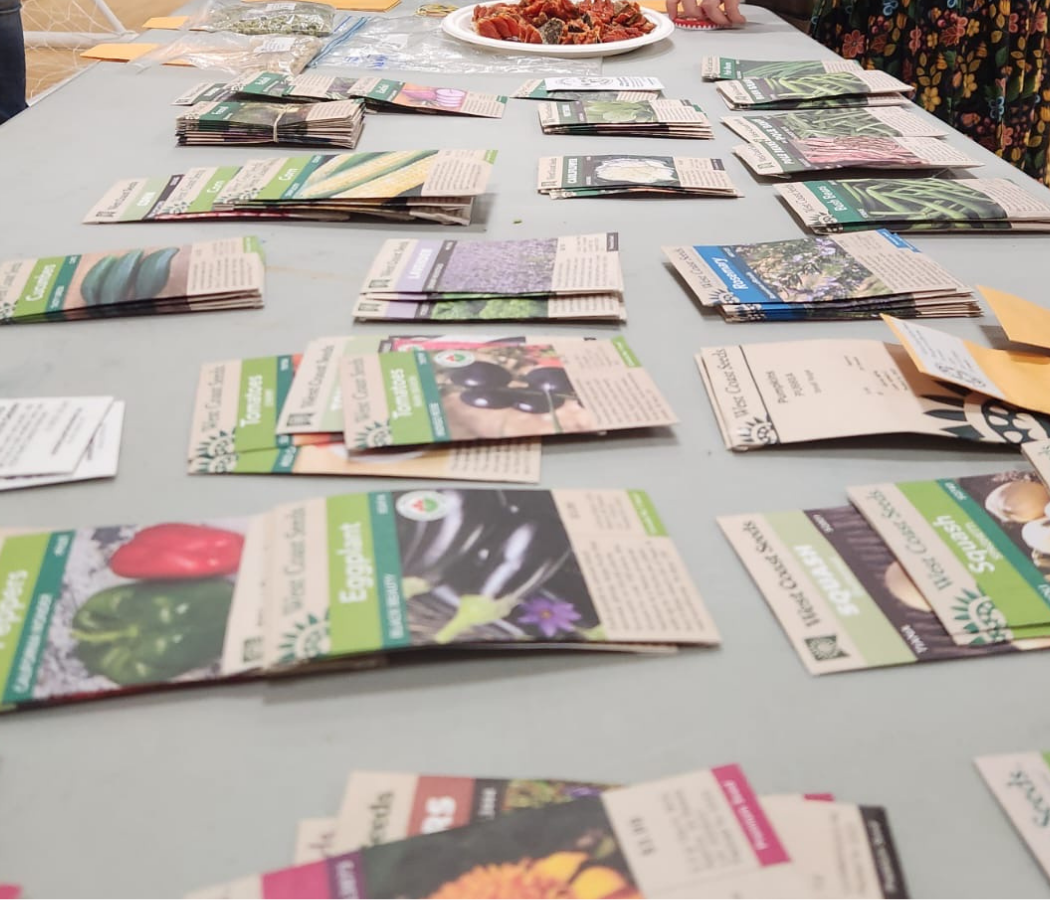 table of bags of seeds