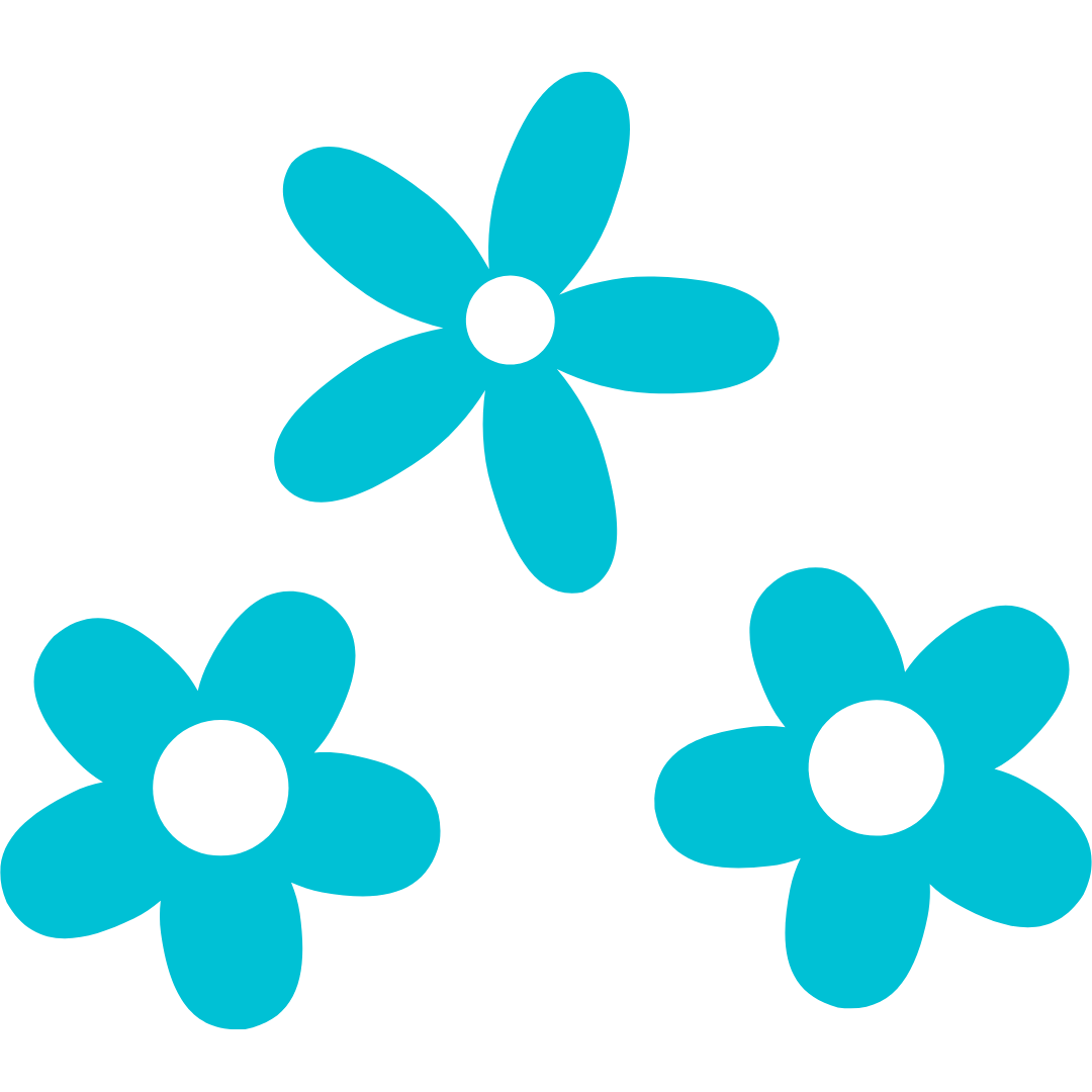 An illustration of three blue flowers that look like daisies
