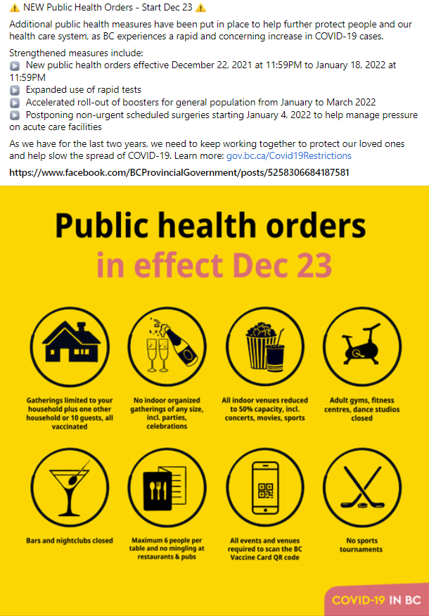 Post about new COVID-19 restrictions