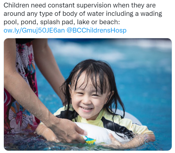 Twitter post about water safety for kids