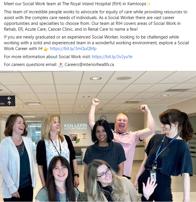 Facebook post about RIH social work team