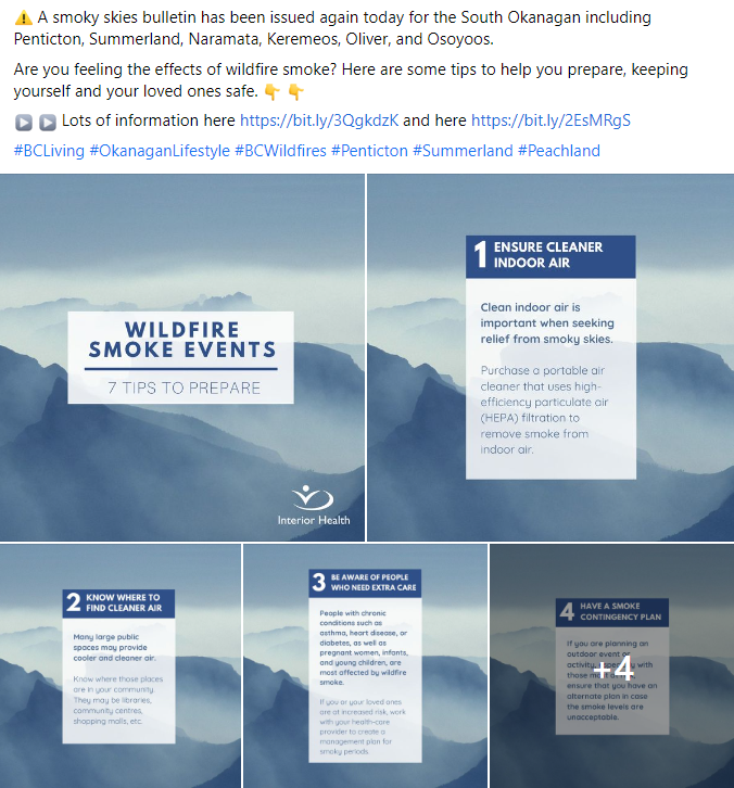 Facebook post of smoky skies tips