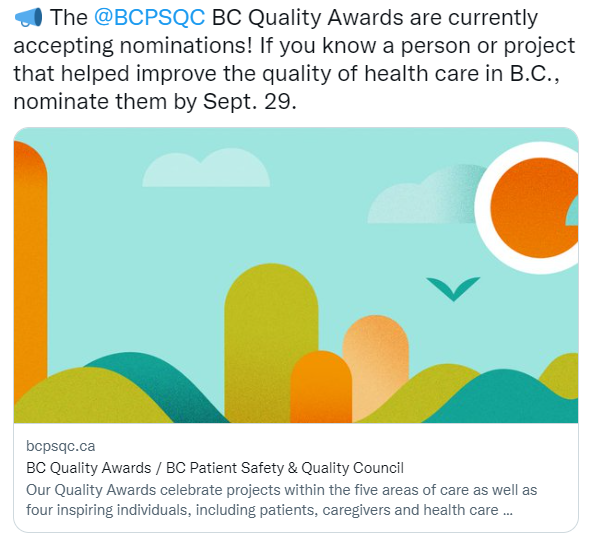 Twitter post about BC Quality Awards