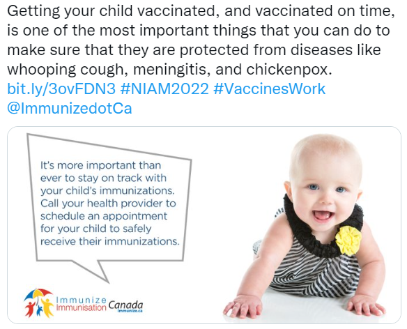 Twitter post about child immunization