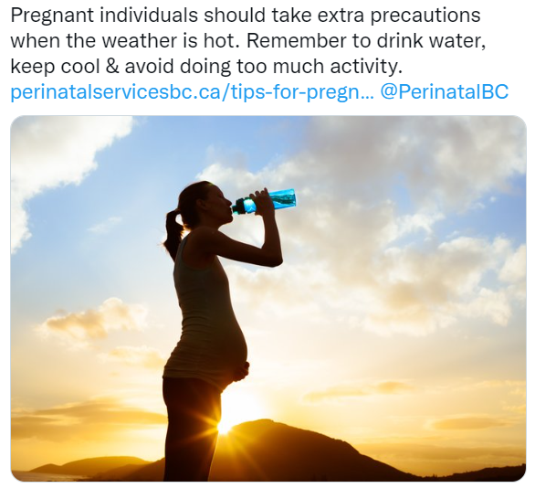 Twitter post about pregnancy and heat