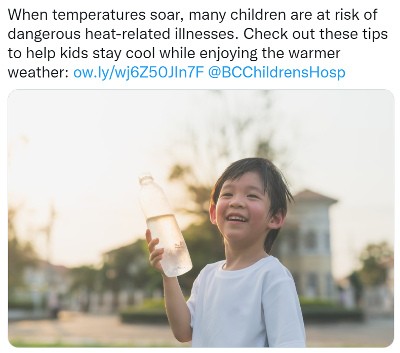 Tweet of tips for children and heat