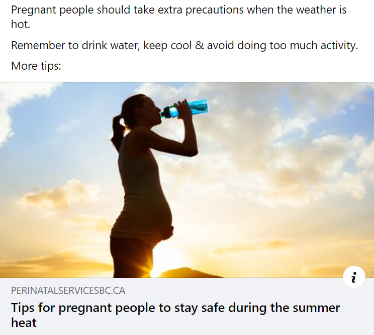 Facebook post about tips for being pregnant in heat