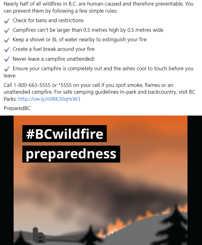 Facebook post about wildfire preparedness