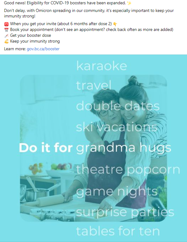 Facebook post - Expanded COVID-19 booster eligibility