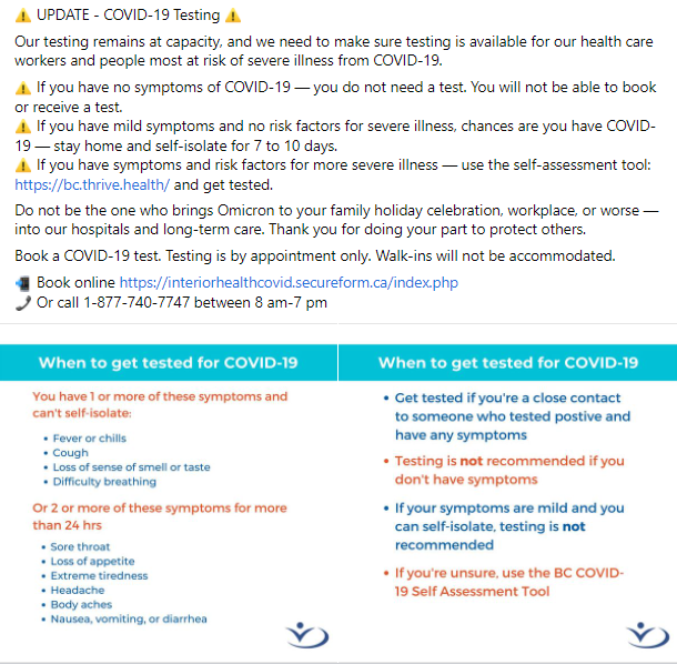 Facebook post - Update on COVID-19 testing