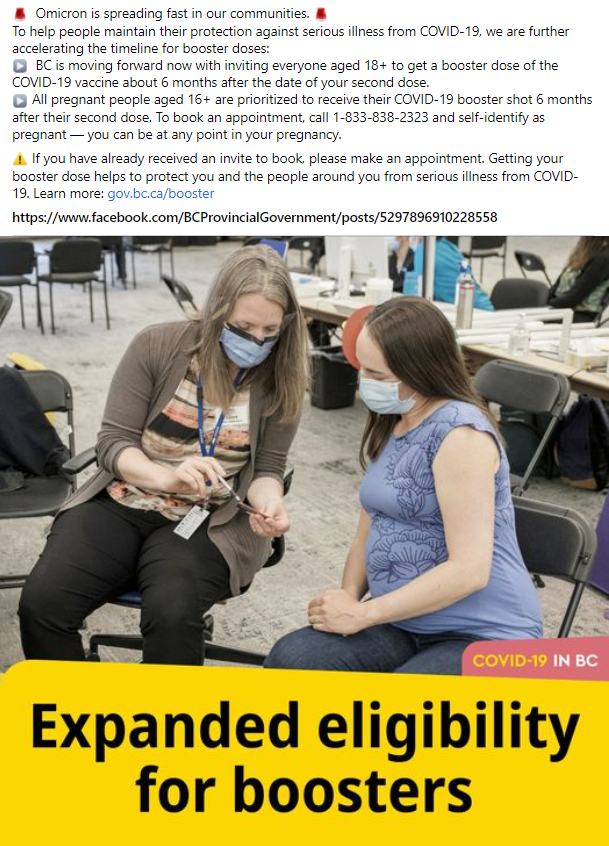Facebook post - Expanded COVID-19 booster eligibility