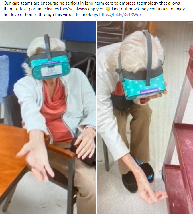 Facebook post about seniors using virtual technology
