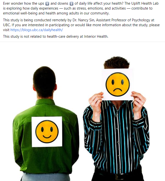 Facebook post about the UBC study