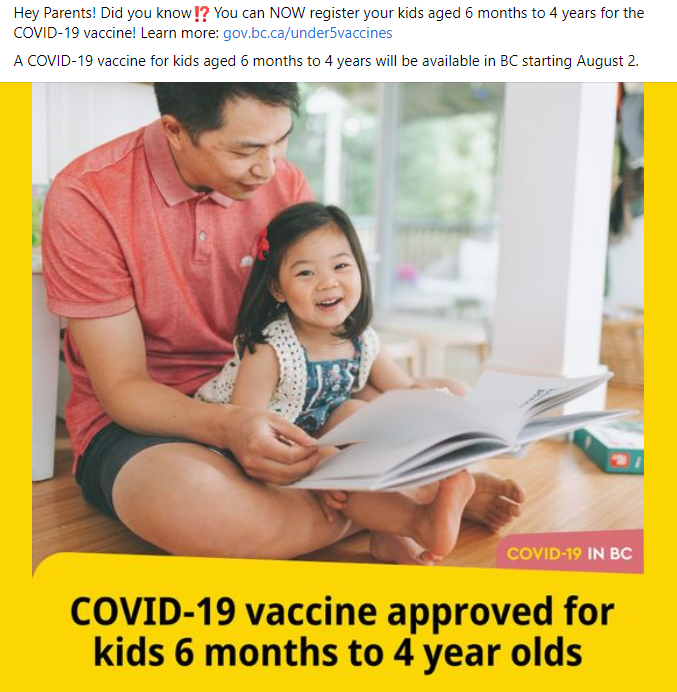Facebook posts of COVID-19 vaccine for kids