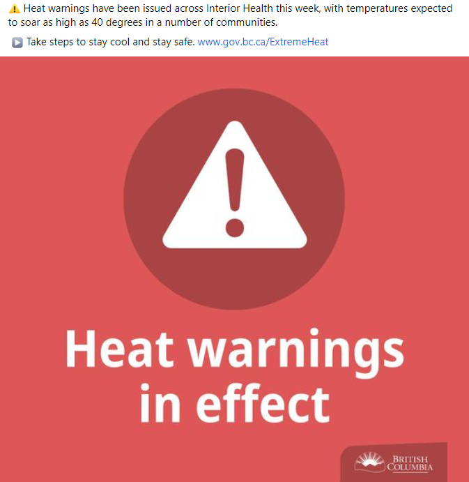 Facebook post of heat warning