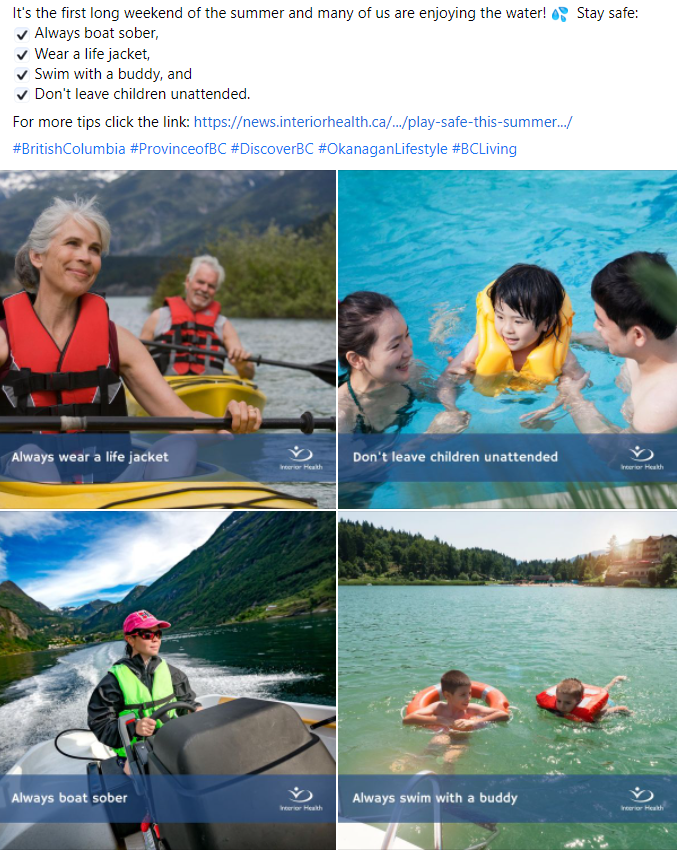 Facebook post with tips for summer safety