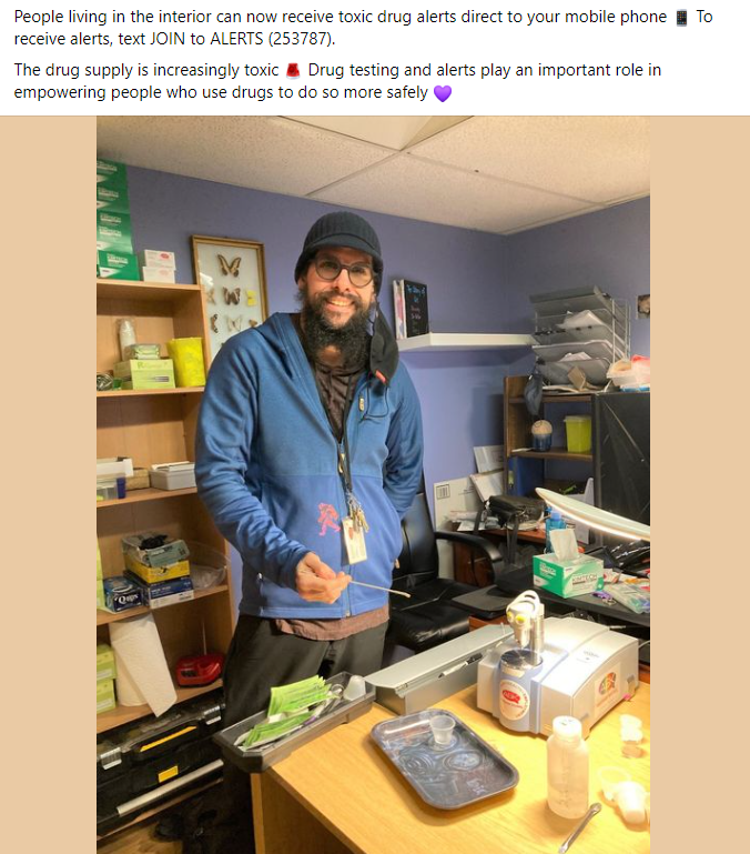 Facebook post advertising toxic drug alerts by phone