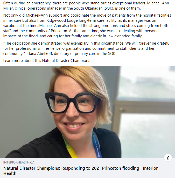 Facebook post of Natural Disaster Champions article