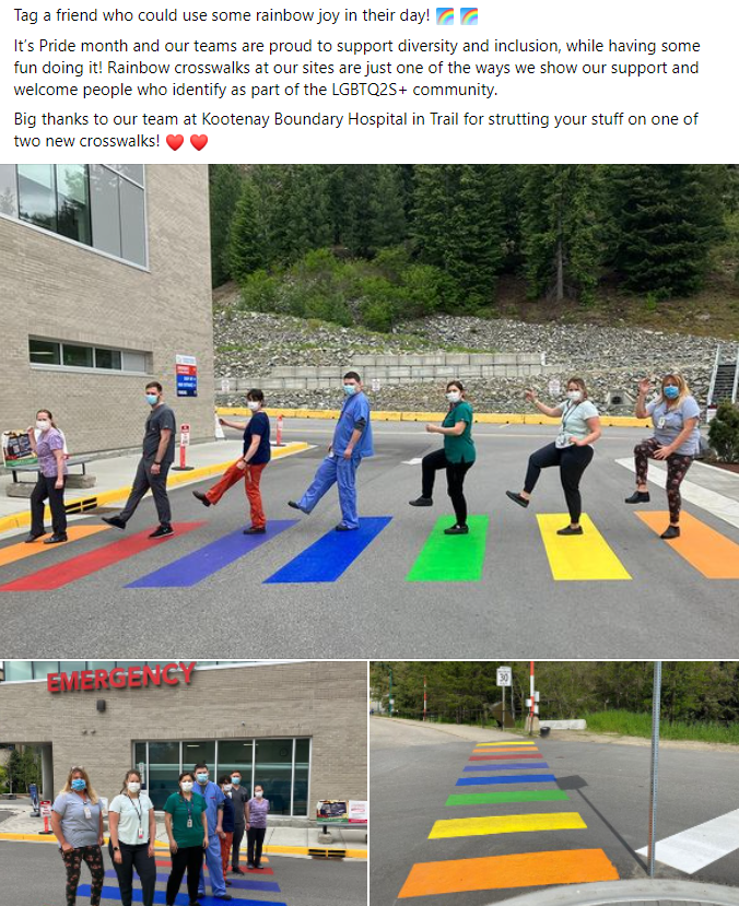 Facebook post of rainbow crosswalks at KBRH