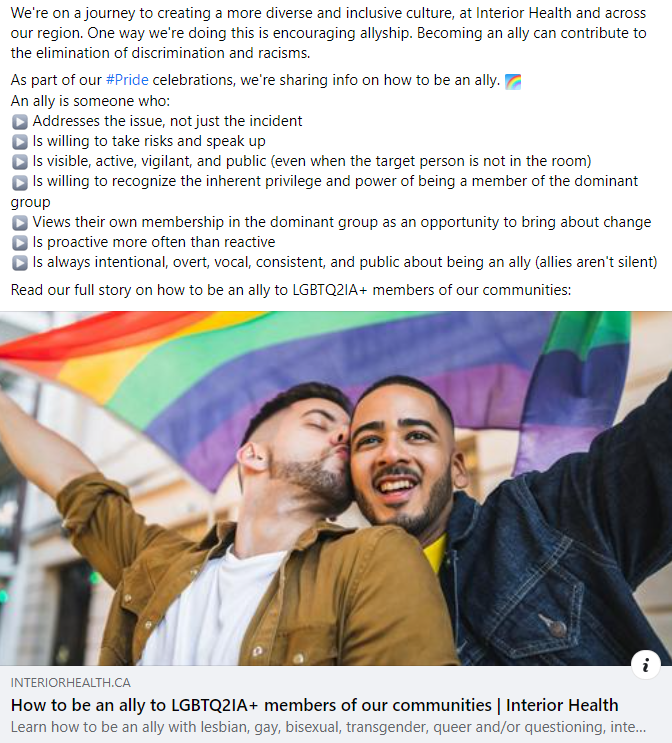 Facebook post on how to be an ally