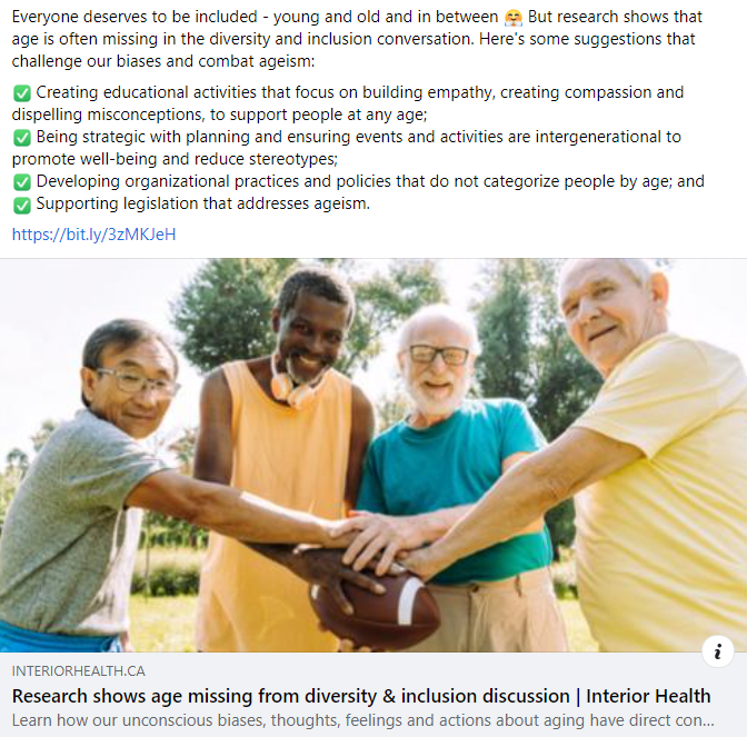 Facebook post of blog on age in diversity and inclusion