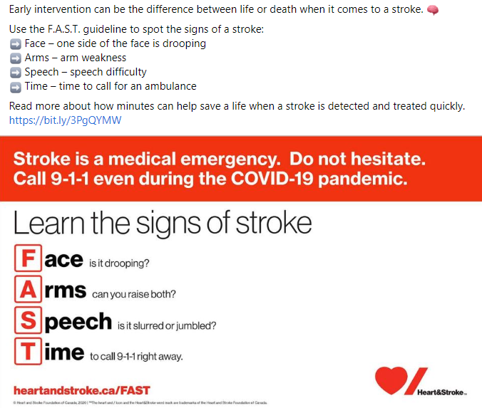 Facebook post of stroke FAST information