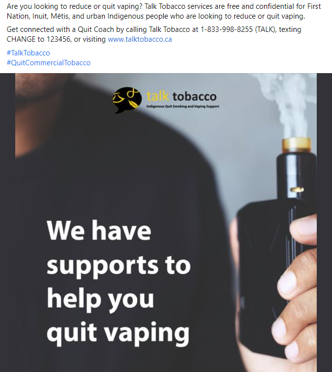 Facebook post of Talk Tobacco