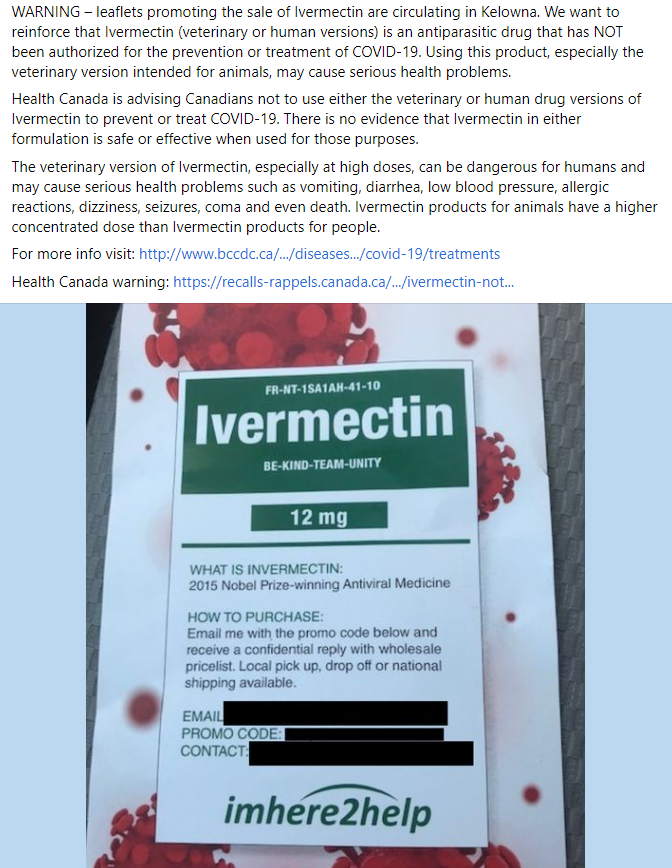 Facebook post of invermectin flyer warning
