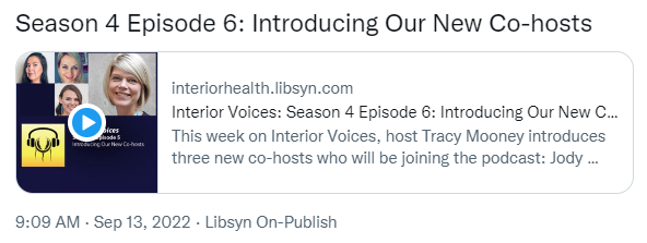 Twitter post about newest Interior Voices episode
