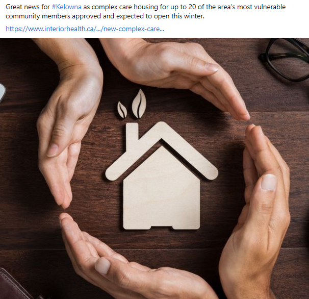 Facebook post on complex care housing in Kelowna