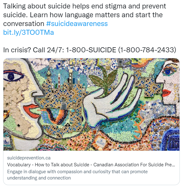 Twitter post about suicide prevention