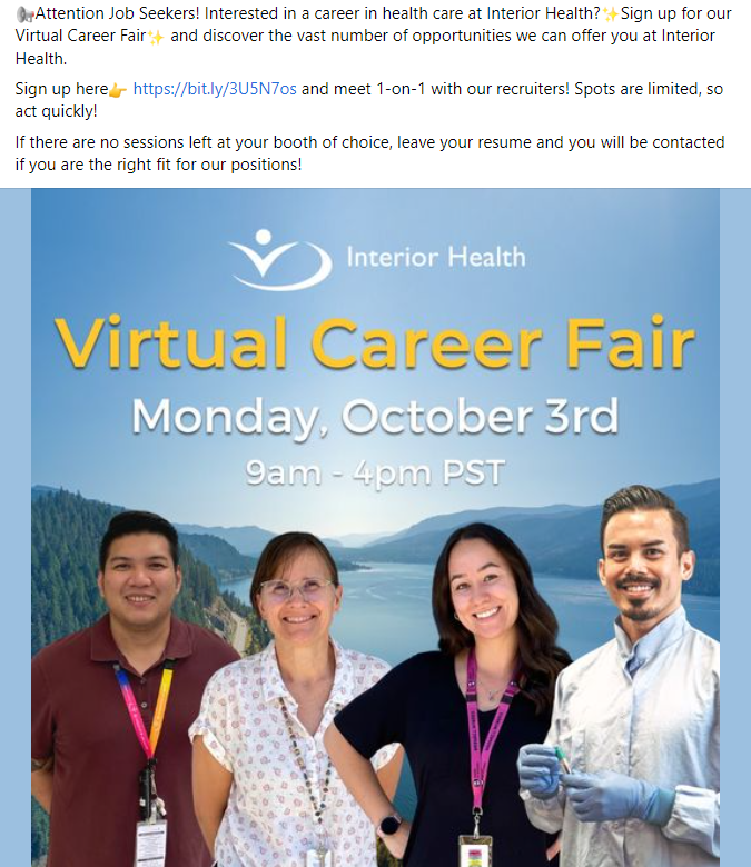 Facebook post about virtual career fair
