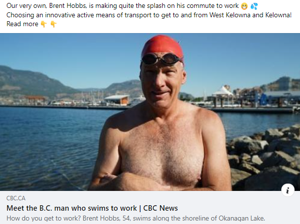 Facebook post about Brent Hobbs' swim commute