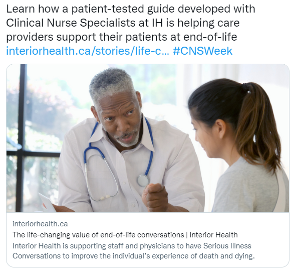 Twitter post about end of life conversation article
