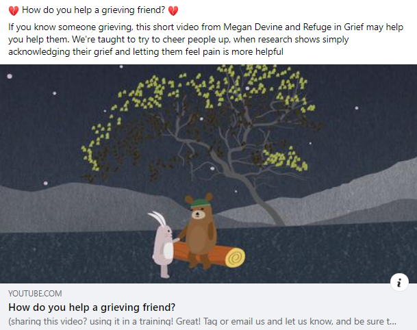 Facebook post about resource to support people who are grieving