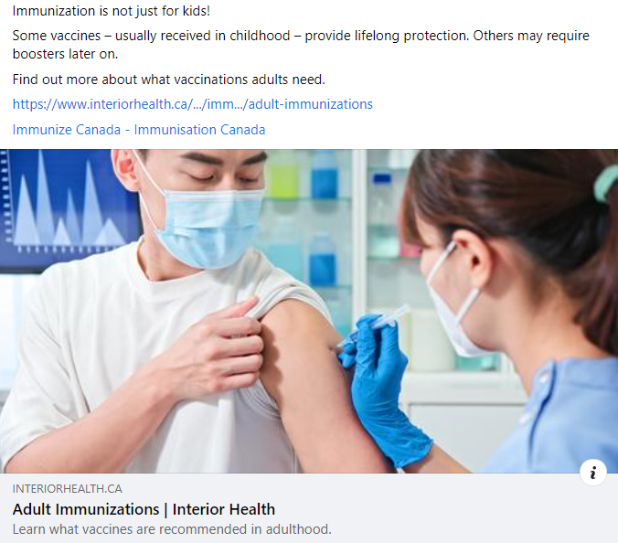 Facebook post about adult immunization