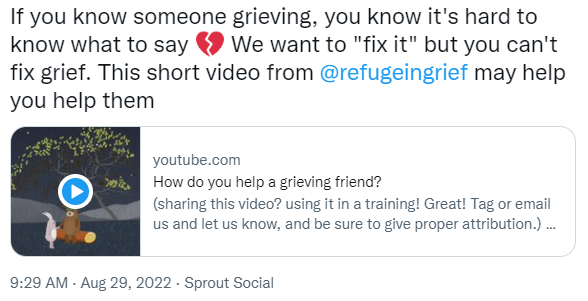 Twitter post about grieving video