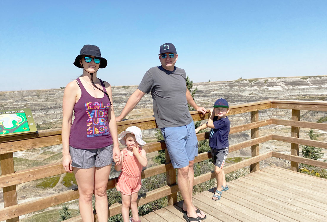 Chandra with her partner Dan and two kids near Drumheller, A.B.