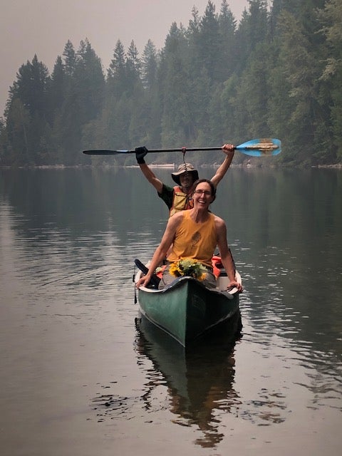 Ilona canoeing on Duncan Lake with her husband, Dave.