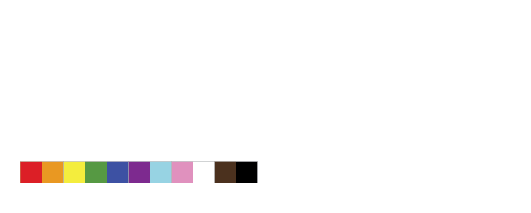 A Rainbow Registered logo featuring a black rainbow with a colour palette below.