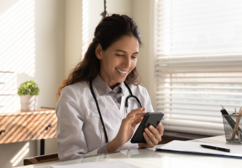 Physician checking emails