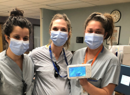Left to right: labour and delivery nurses Talia Ollek, Janelle Manderson and Monica Manderson are part of the team watching over Moose Goose as she cares for her eggs outside their unit’s window.