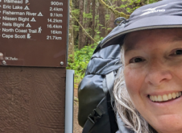 Woman takes selfie while on a hike in the Interior