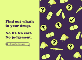 a yellow and purple ad with icons representing various toxic drugs