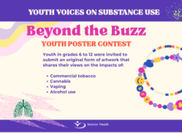 poster with words and graphics related to a youth contest about artwork and harms of substance use