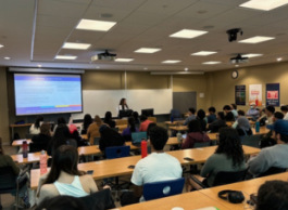 IH employee gives a presentation about careers in health to students